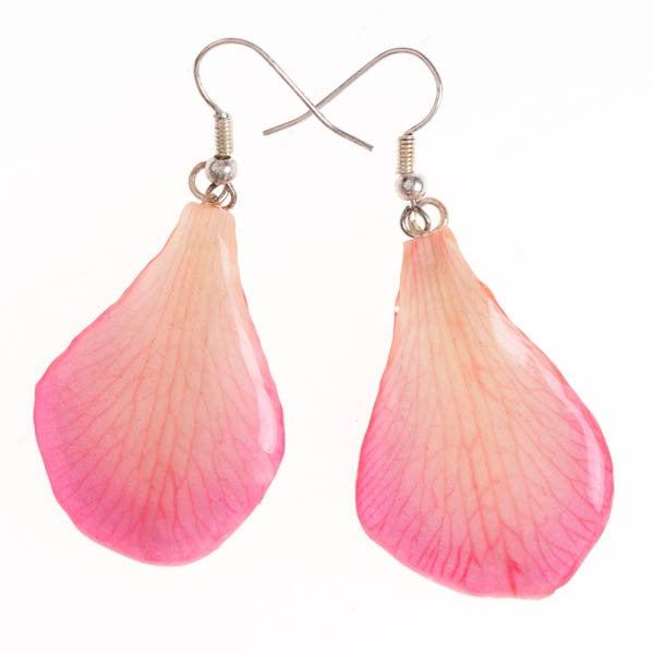 Pink - White Dendrobium Orchid Flower and Earrings matching set.