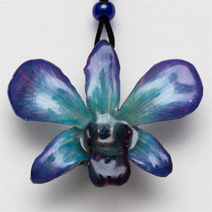 Purple-Blue Dendrobium Orchid Flower and Earrings matching set.