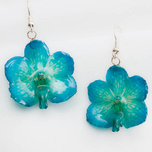 Flower Earrings Blue Vanda Orchid Necklace and Vascostylis Earrings set