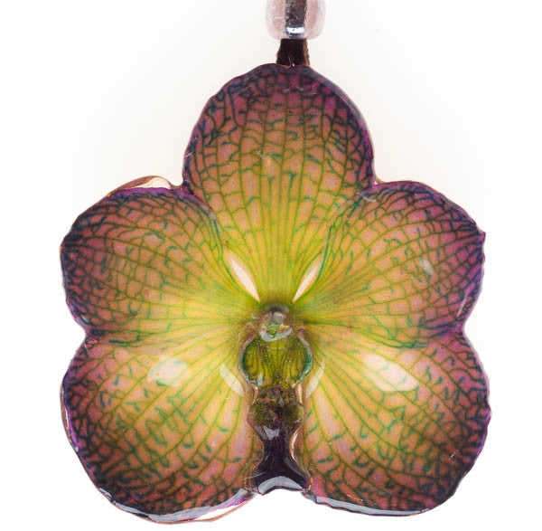 Purple Green Vanda Orchid Necklace and Earrings set
