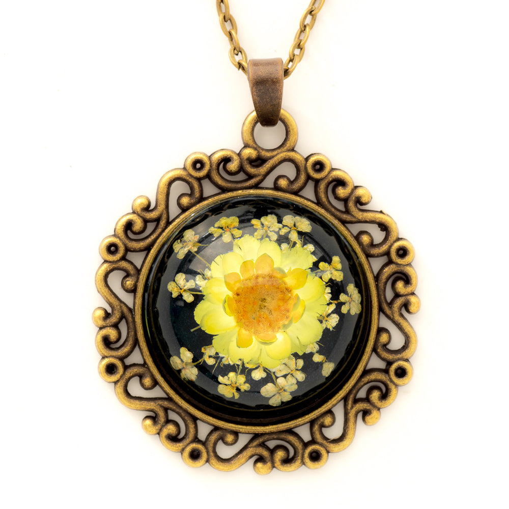 Flower Necklace Classic Orb Black-Yellow