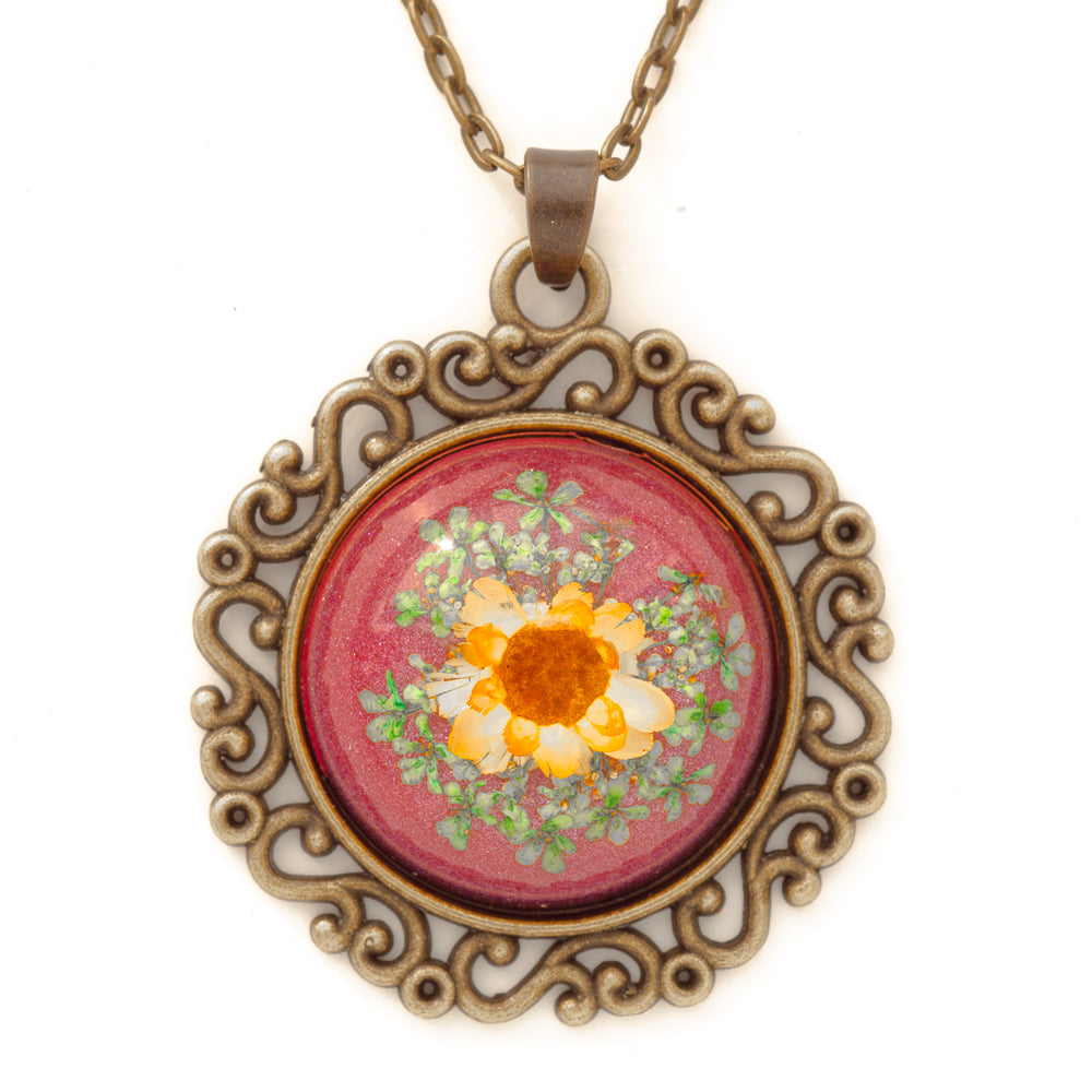 Flower Necklace Classic Orb Pink-Orange