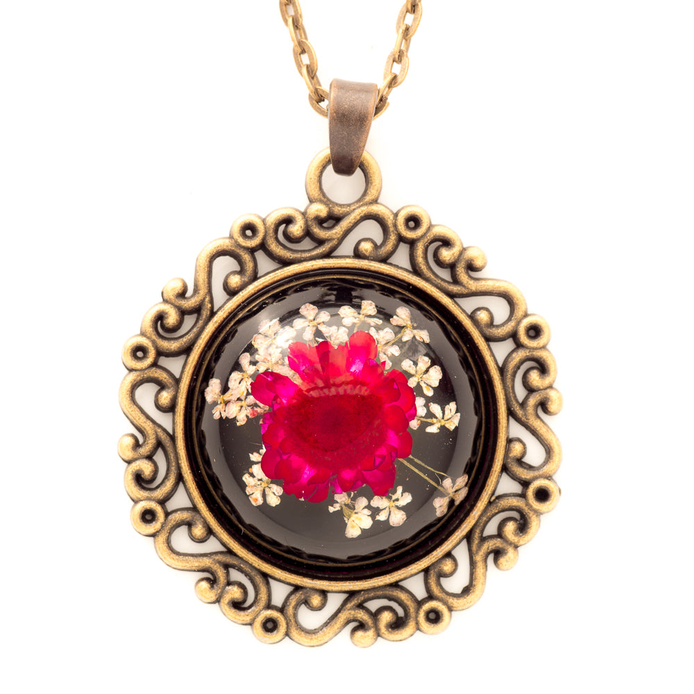 Flower Necklace Classic Orb Black-Red
