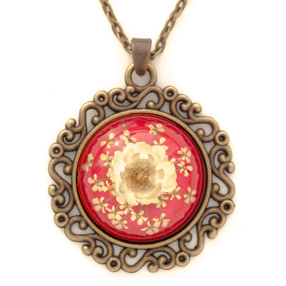 Flower Necklace Classic Orb Red-White