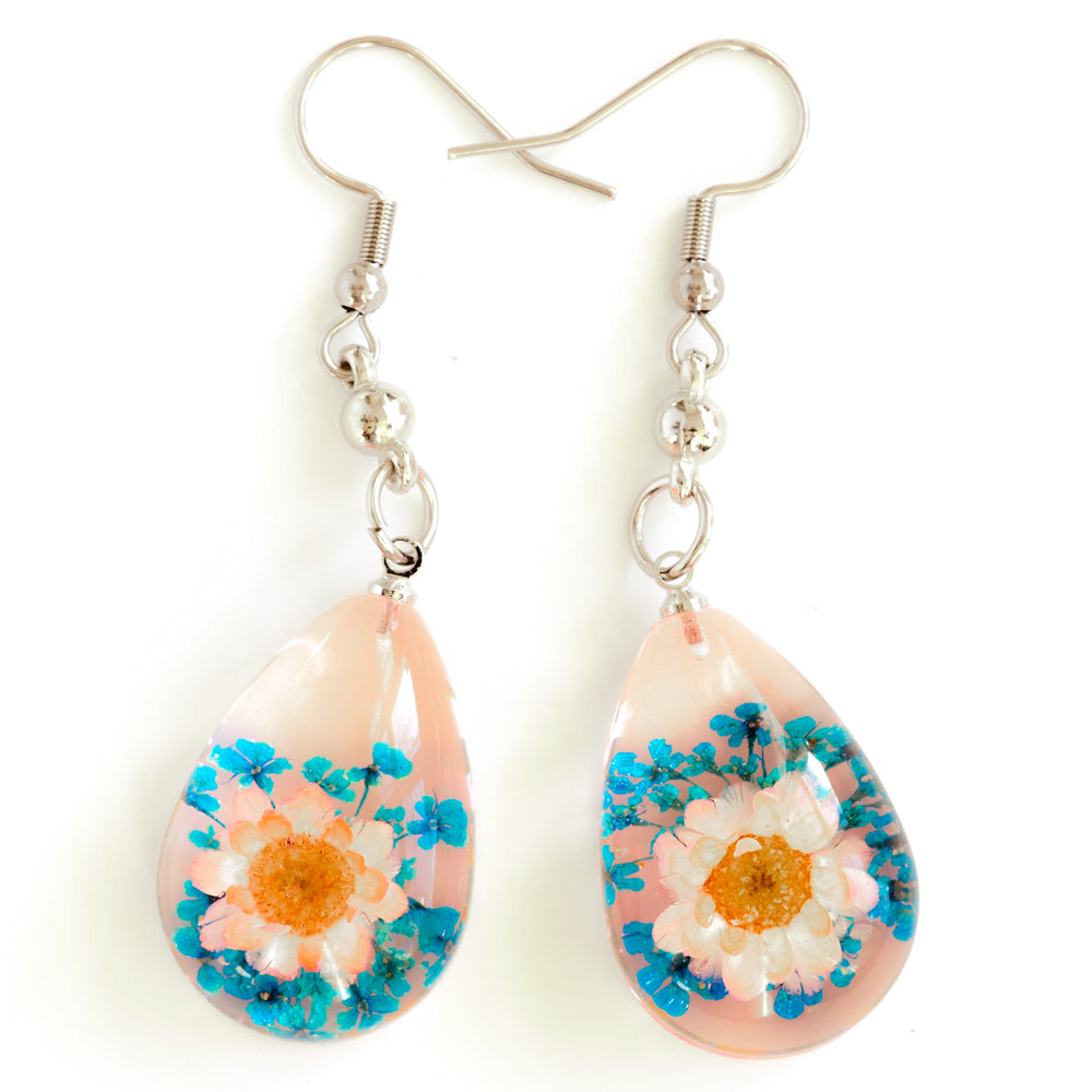 Flower Earrings Pink-Blue Orb Bea Earrings