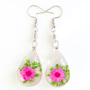 Flower Earrings Pink-Green Orb Bea Earrings
