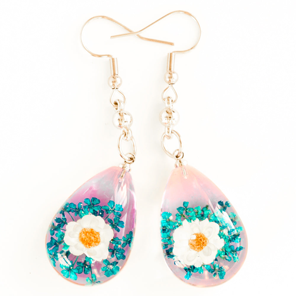 Flower Earrings White-Blue-Purple Orb Bea Earrings