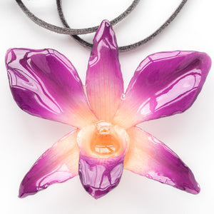 Purple White Dendrobium Orchid necklace
