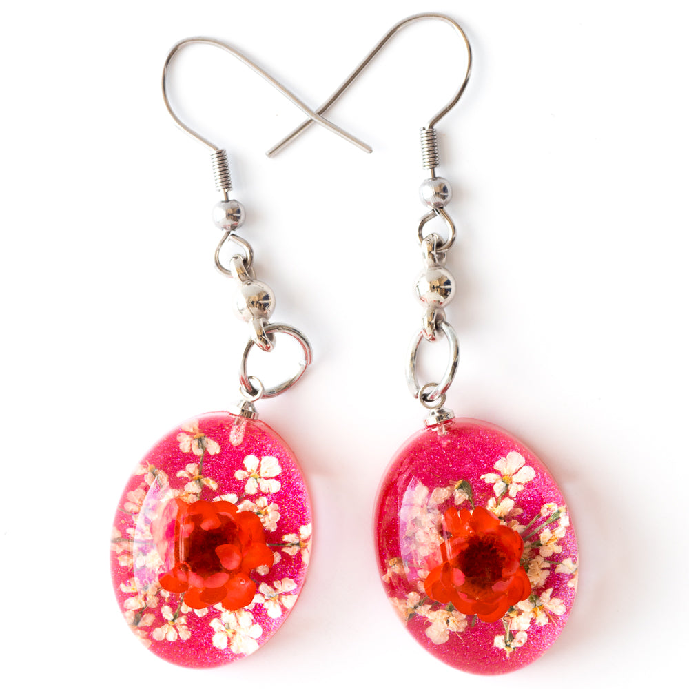 Flower Earrings Pink-White Orb Bea Earrings