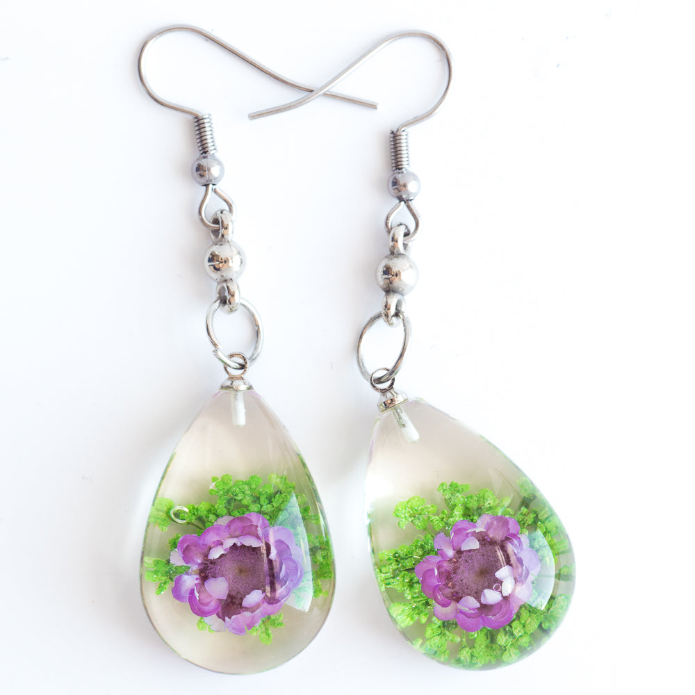 Flower Earrings Purple Green Orb Bea Earrings