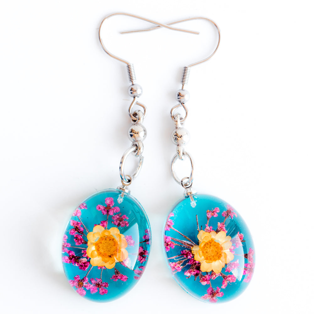Flower Earrings Orange-Pink-Blue Orb Bea Earrings