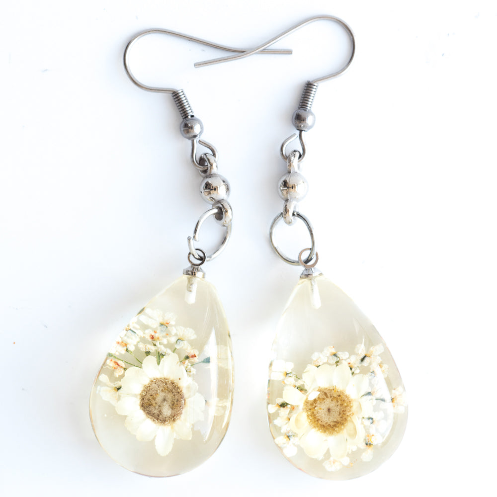 Flower Earrings White Orb Bea Earrings
