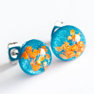 Flower Earrings Orange-Blue Orb Stud Earrings