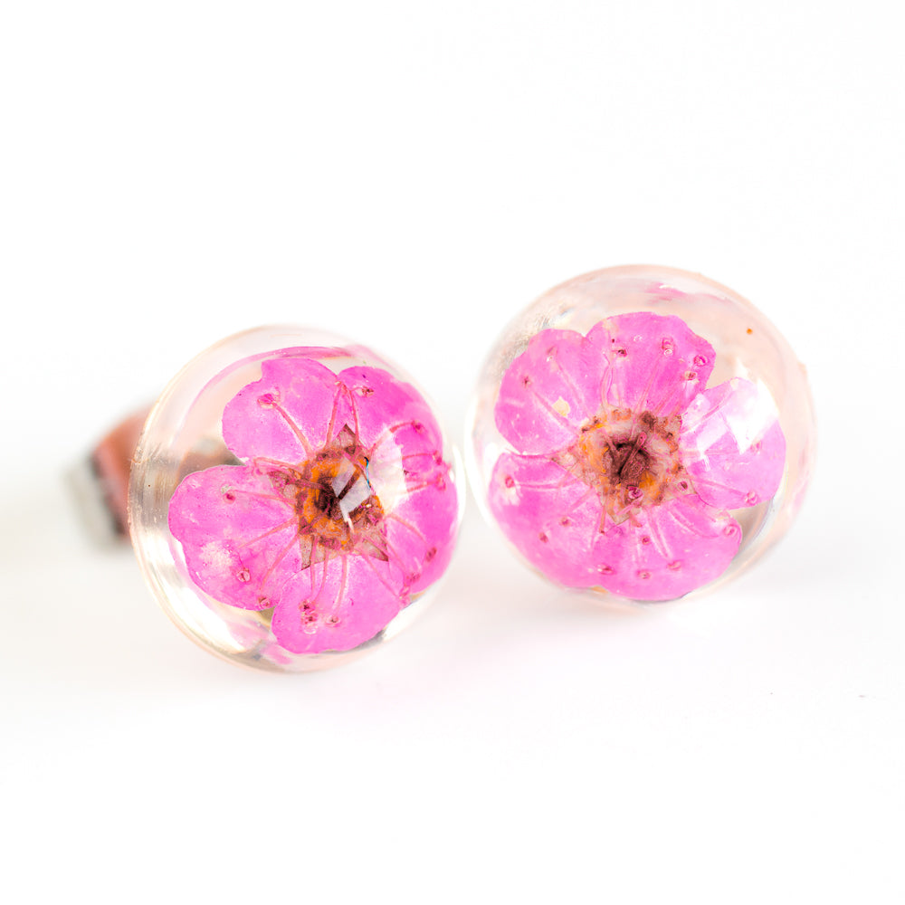 Earrings Pink Orb Stud Earrings – Hanami Real Flower Jewelry