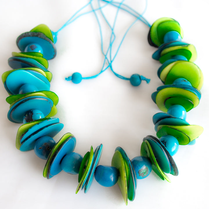 Blue Green Tagua Necklace